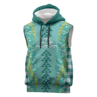 Teal Palaka Hawaii Iwa Bird Sleeveless Hoodie Hawaiian Kakau Jade Vine Lei LT14 Teal - Polynesian Pride