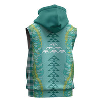 Teal Palaka Hawaii Iwa Bird Sleeveless Hoodie Hawaiian Kakau Jade Vine Lei LT14 - Polynesian Pride