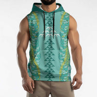Teal Palaka Hawaii Iwa Bird Sleeveless Hoodie Hawaiian Kakau Jade Vine Lei LT14 - Polynesian Pride