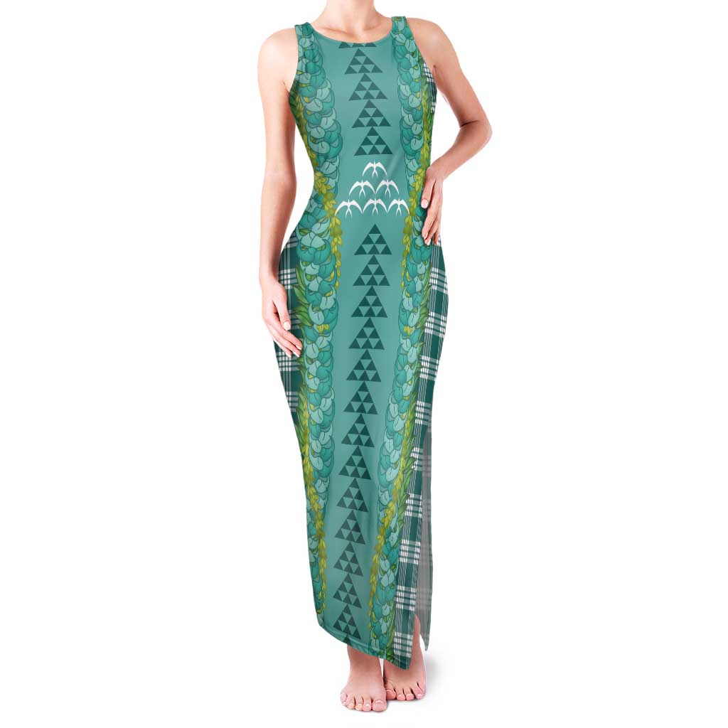 Teal Palaka Hawaii Iwa Bird Tank Maxi Dress Hawaiian Kakau Jade Vine Lei LT14 Women Teal - Polynesian Pride