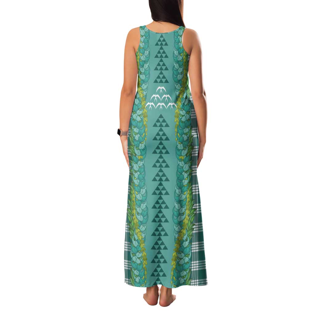 Teal Palaka Hawaii Iwa Bird Tank Maxi Dress Hawaiian Kakau Jade Vine Lei LT14 - Polynesian Pride