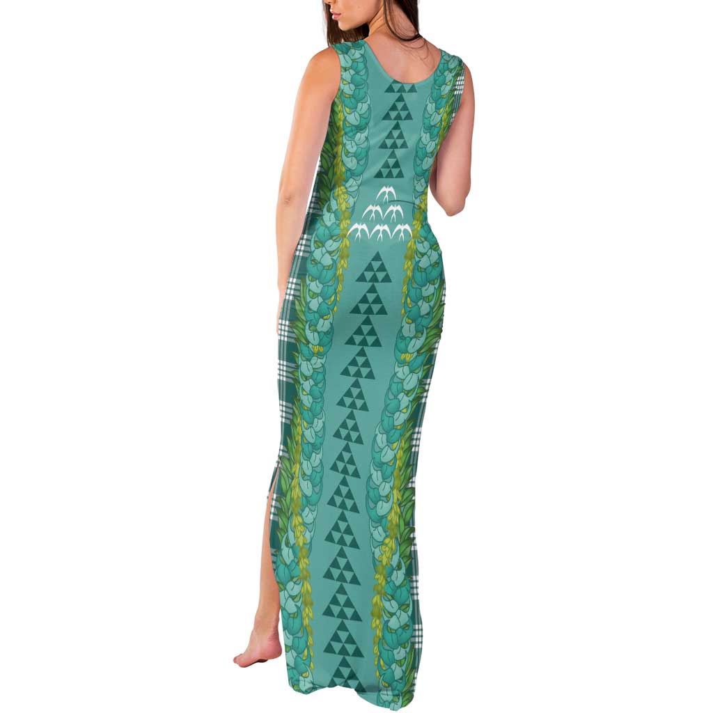 Teal Palaka Hawaii Iwa Bird Tank Maxi Dress Hawaiian Kakau Jade Vine Lei LT14 - Polynesian Pride