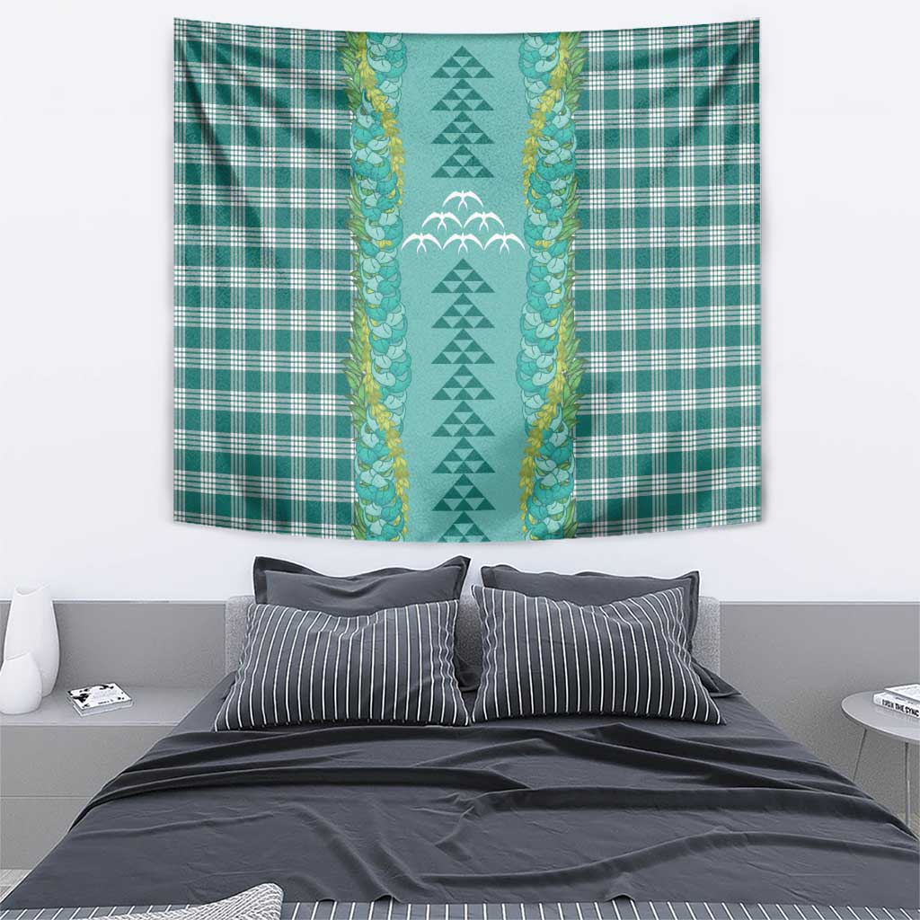 Teal Palaka Hawaii Iwa Bird Tapestry Hawaiian Kakau Jade Vine Lei LT14 - Polynesian Pride