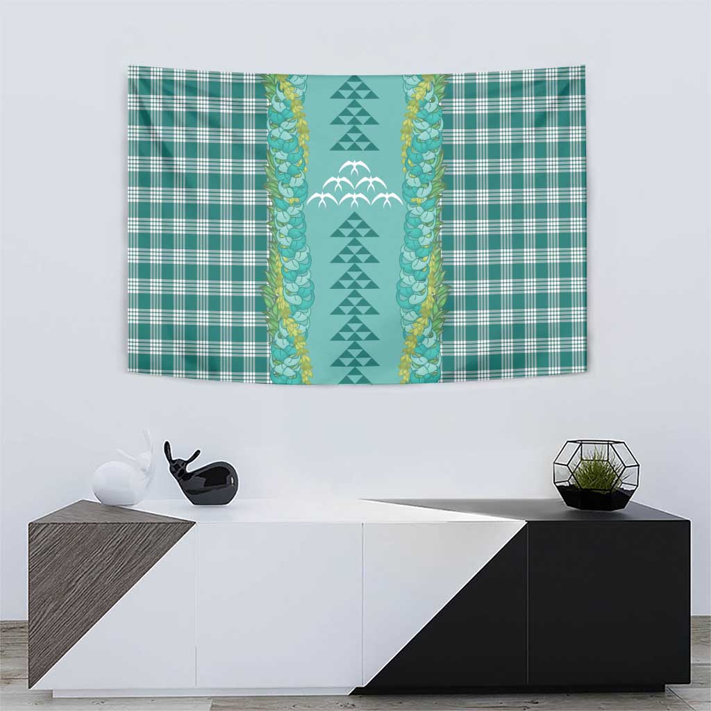 Teal Palaka Hawaii Iwa Bird Tapestry Hawaiian Kakau Jade Vine Lei LT14 - Polynesian Pride