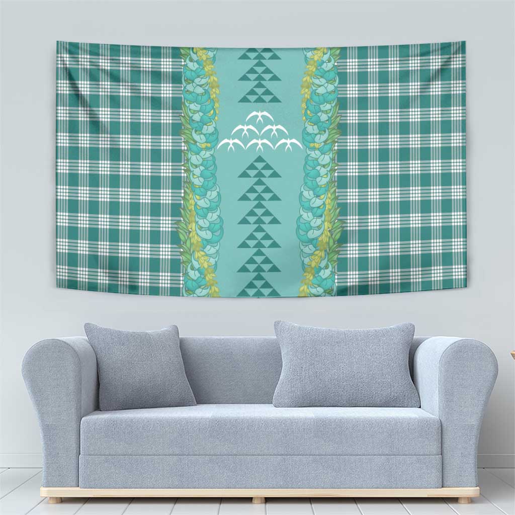 Teal Palaka Hawaii Iwa Bird Tapestry Hawaiian Kakau Jade Vine Lei LT14 - Polynesian Pride