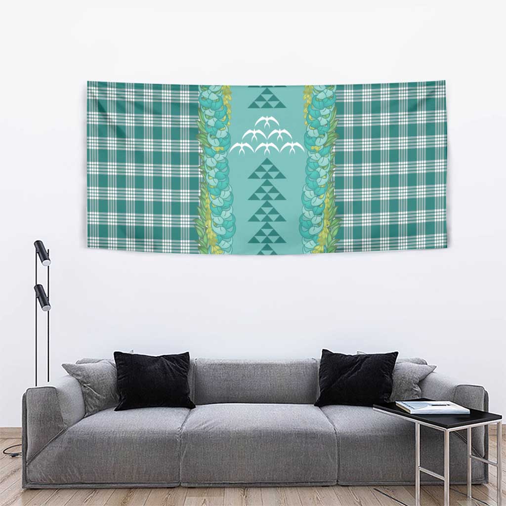 Teal Palaka Hawaii Iwa Bird Tapestry Hawaiian Kakau Jade Vine Lei LT14 - Polynesian Pride