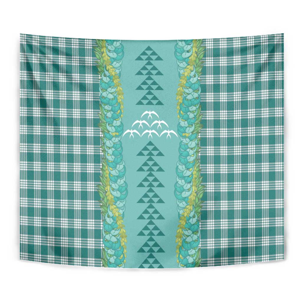Teal Palaka Hawaii Iwa Bird Tapestry Hawaiian Kakau Jade Vine Lei LT14 - Polynesian Pride
