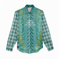 Teal Palaka Hawaii Iwa Bird Women Casual Shirt - Hawaiian Kakau Jade Vine Lei LT14 - Polynesian Pride