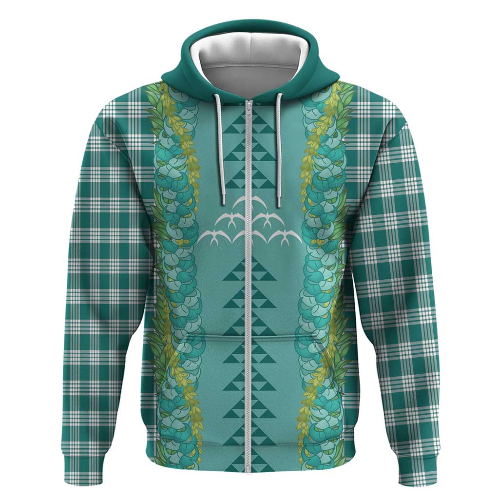 Teal Palaka Hawaii Iwa Bird Zip Hoodie Hawaiian Kakau Jade Vine Lei LT14 Zip Hoodie Teal - Polynesian Pride