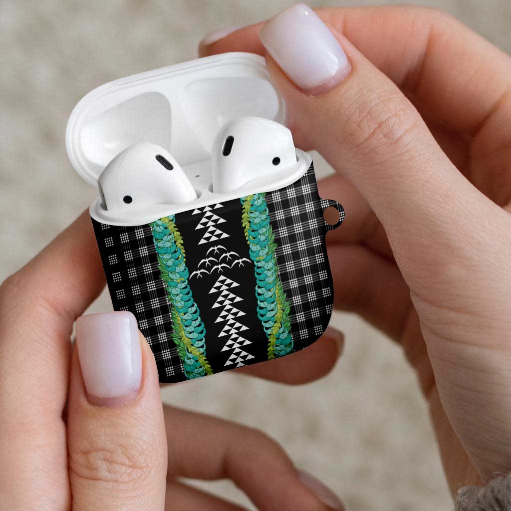 Black Palaka Hawaii Iwa Bird AirPods Case Hawaiian Kakau Jade Vine Lei - Polynesian Pride