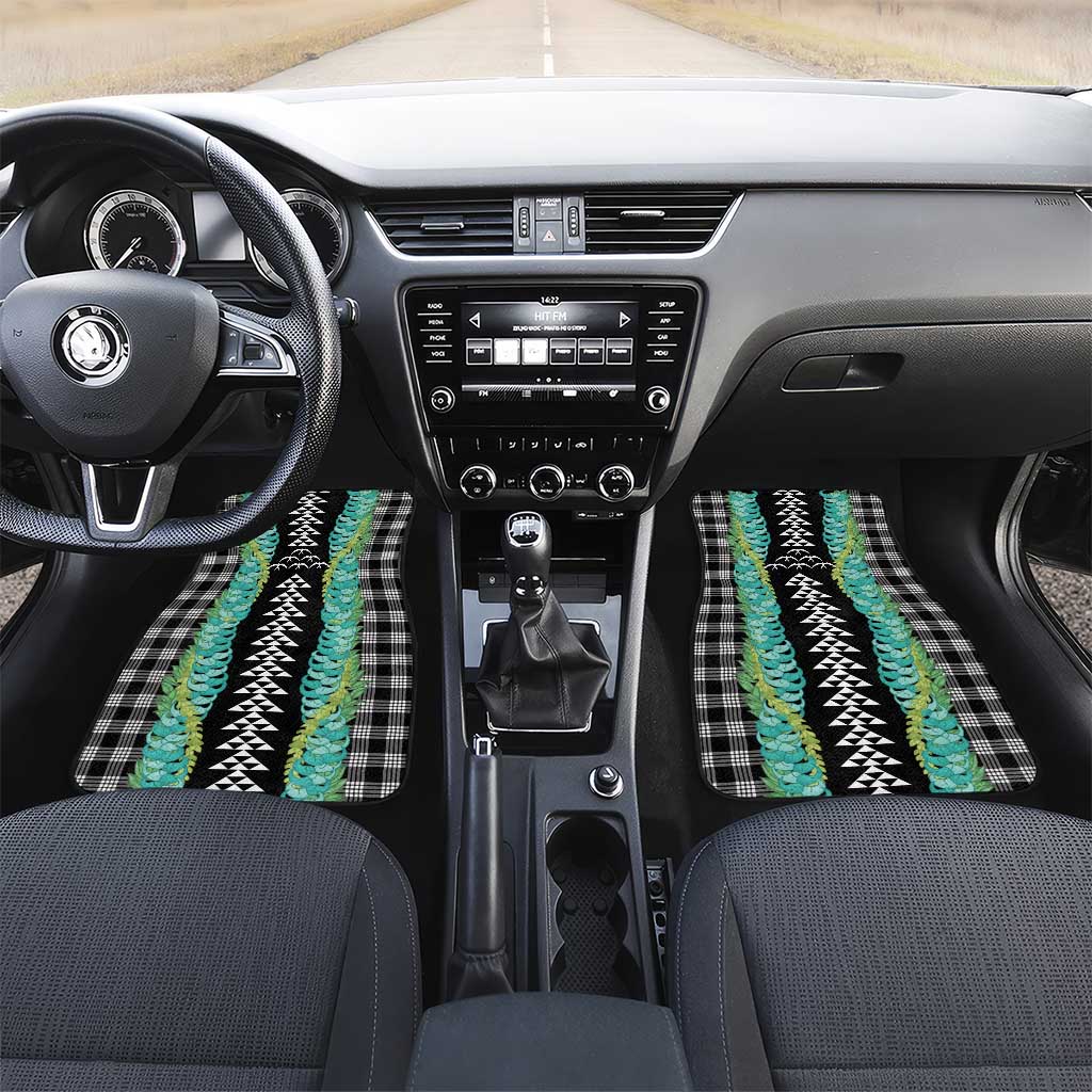 Black Palaka Hawaii Iwa Bird Car Mats Hawaiian Kakau Jade Vine Lei - Polynesian Pride