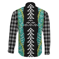 Black Palaka Hawaii Iwa Bird Family Matching Long Sleeve Bodycon Dress and Hawaiian Shirt Hawaiian Kakau Jade Vine Lei LT14 - Polynesian Pride