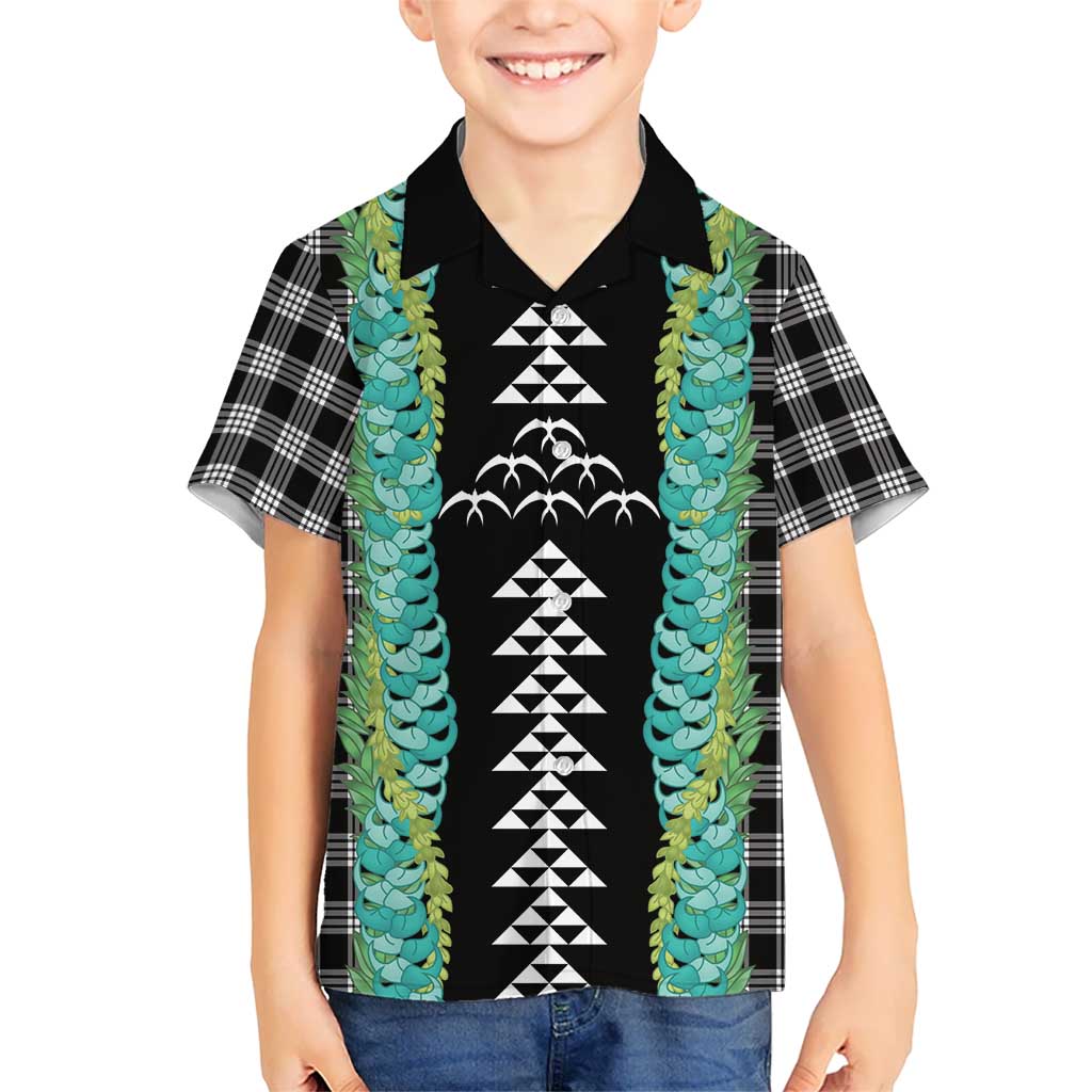 Black Palaka Hawaii Iwa Bird Family Matching Mermaid Dress and Hawaiian Shirt Hawaiian Kakau Jade Vine Lei LT14 Son's Shirt Black - Polynesian Pride
