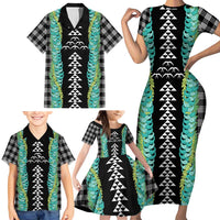 Black Palaka Hawaii Iwa Bird Family Matching Short Sleeve Bodycon Dress and Hawaiian Shirt Hawaiian Kakau Jade Vine Lei LT14 - Polynesian Pride