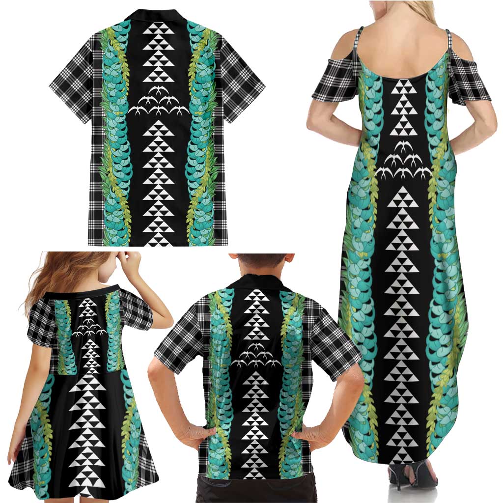Black Palaka Hawaii Iwa Bird Family Matching Summer Maxi Dress and Hawaiian Shirt Hawaiian Kakau Jade Vine Lei LT14 - Polynesian Pride
