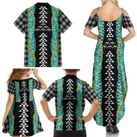 Black Palaka Hawaii Iwa Bird Family Matching Summer Maxi Dress and Hawaiian Shirt Hawaiian Kakau Jade Vine Lei LT14 - Polynesian Pride
