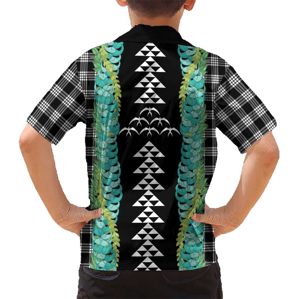 Black Palaka Hawaii Iwa Bird Kid Hawaiian Shirt Hawaiian Kakau Jade Vine Lei LT14 - Polynesian Pride