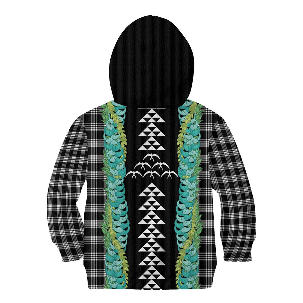 Black Palaka Hawaii Iwa Bird Kid Hoodie Hawaiian Kakau Jade Vine Lei LT14 - Polynesian Pride