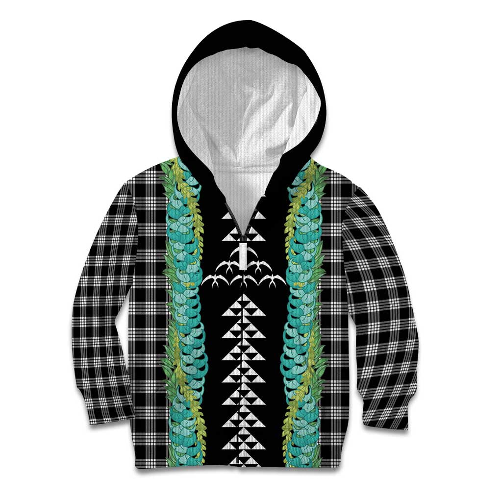 Black Palaka Hawaii Iwa Bird Kid Hoodie Hawaiian Kakau Jade Vine Lei LT14 Zip Hoodie Black - Polynesian Pride