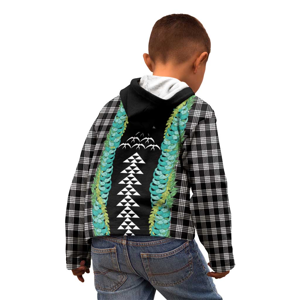 Black Palaka Hawaii Iwa Bird Kid Hoodie Hawaiian Kakau Jade Vine Lei LT14 - Polynesian Pride