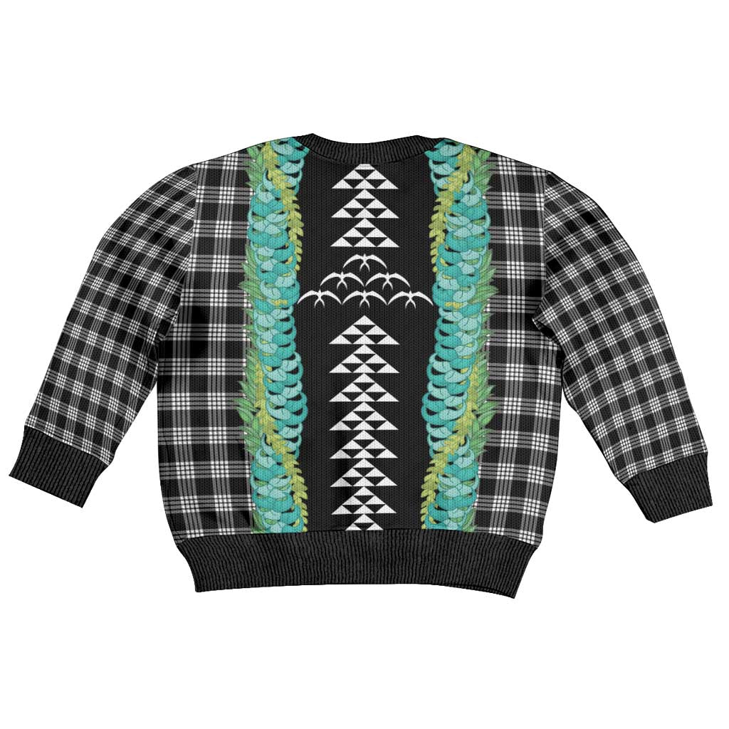 Black Palaka Hawaii Iwa Bird Kid Ugly Christmas Sweater Hawaiian Kakau Jade Vine Lei LT14 - Polynesian Pride