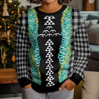 Black Palaka Hawaii Iwa Bird Kid Ugly Christmas Sweater Hawaiian Kakau Jade Vine Lei LT14 - Polynesian Pride