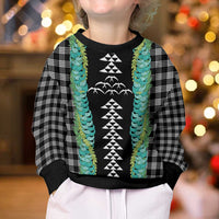 Black Palaka Hawaii Iwa Bird Kid Ugly Christmas Sweater Hawaiian Kakau Jade Vine Lei LT14 - Polynesian Pride