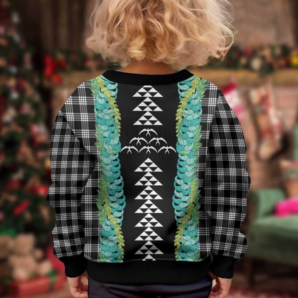 Black Palaka Hawaii Iwa Bird Kid Ugly Christmas Sweater Hawaiian Kakau Jade Vine Lei LT14 - Polynesian Pride
