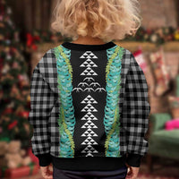 Black Palaka Hawaii Iwa Bird Kid Ugly Christmas Sweater Hawaiian Kakau Jade Vine Lei LT14 - Polynesian Pride