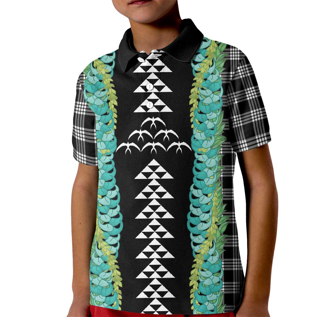 Black Palaka Hawaii Iwa Bird Kid Polo Shirt Hawaiian Kakau Jade Vine Lei LT14 Kid Black - Polynesian Pride