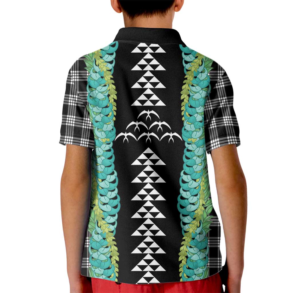 Black Palaka Hawaii Iwa Bird Kid Polo Shirt Hawaiian Kakau Jade Vine Lei LT14 - Polynesian Pride