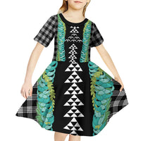 Black Palaka Hawaii Iwa Bird Kid Short Sleeve Dress Hawaiian Kakau Jade Vine Lei LT14 - Polynesian Pride