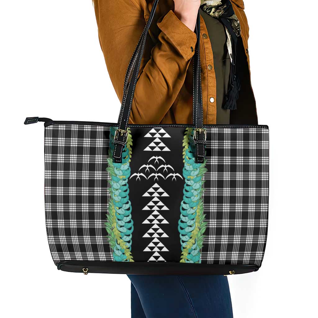 Black Palaka Hawaii Iwa Bird Leather Tote Bag Hawaiian Kakau Jade Vine Lei - Polynesian Pride