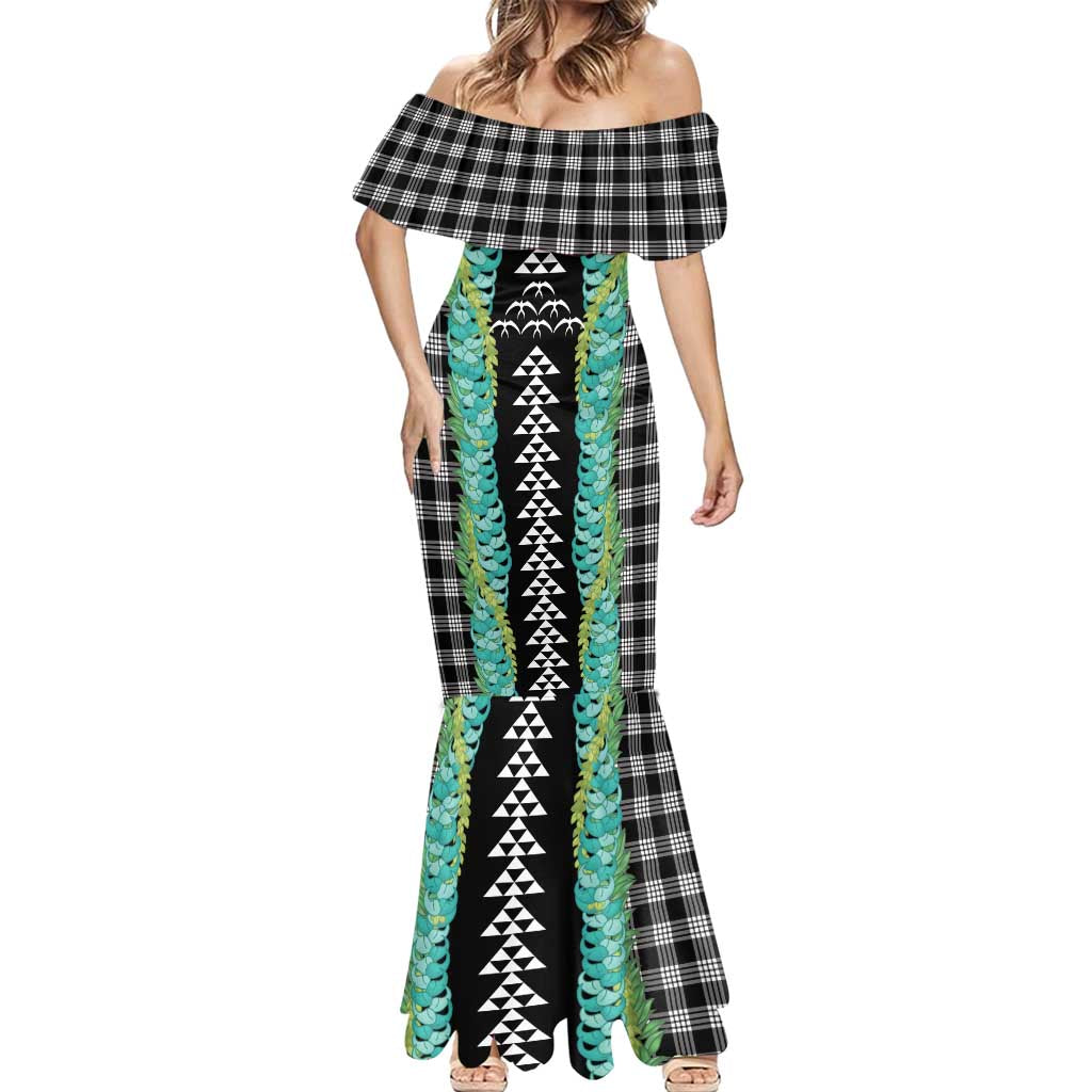 Black Palaka Hawaii Iwa Bird Mermaid Dress Hawaiian Kakau Jade Vine Lei LT14 - Polynesian Pride