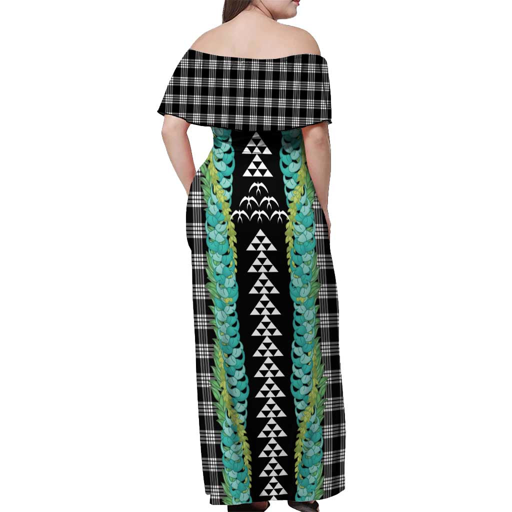 Black Palaka Hawaii Iwa Bird Off Shoulder Maxi Dress Hawaiian Kakau Jade Vine Lei LT14 - Polynesian Pride