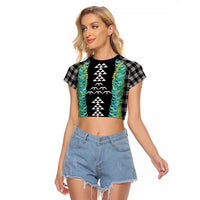 Black Palaka Hawaii Iwa Bird Raglan Cropped T Shirt Hawaiian Kakau Jade Vine Lei LT14 Female Black - Polynesian Pride