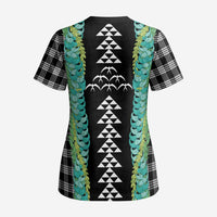 Black Palaka Hawaii Iwa Bird Scrub Top Hawaiian Kakau Jade Vine Lei - Polynesian Pride