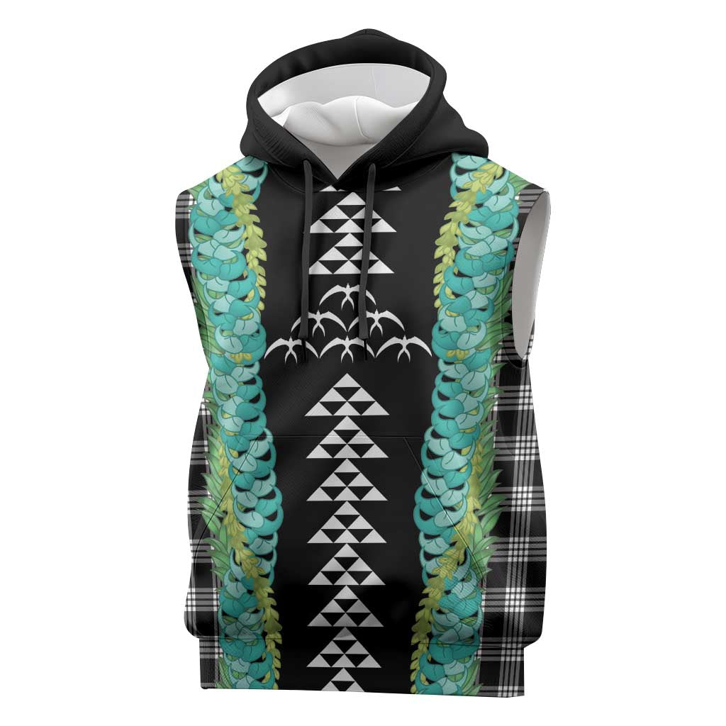 Black Palaka Hawaii Iwa Bird Sleeveless Hoodie Hawaiian Kakau Jade Vine Lei LT14 Black - Polynesian Pride