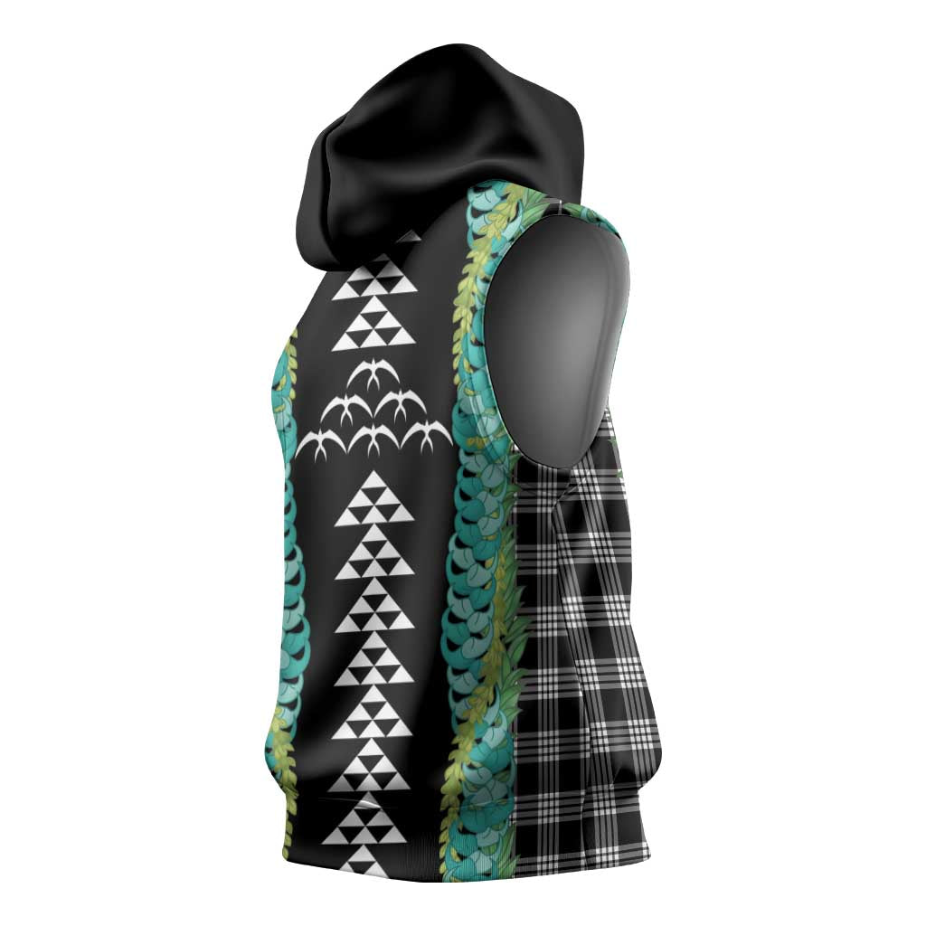Black Palaka Hawaii Iwa Bird Sleeveless Hoodie Hawaiian Kakau Jade Vine Lei LT14 - Polynesian Pride