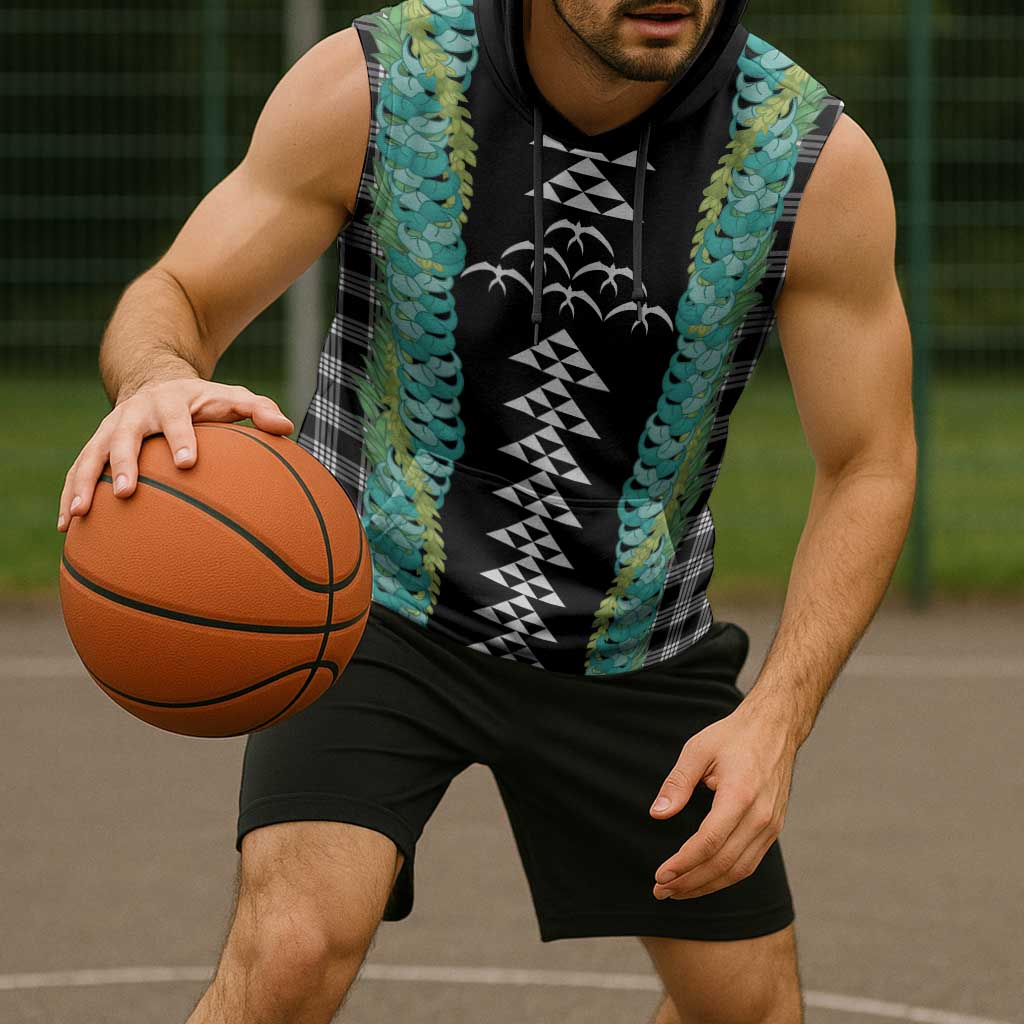 Black Palaka Hawaii Iwa Bird Sleeveless Hoodie Hawaiian Kakau Jade Vine Lei LT14 - Polynesian Pride