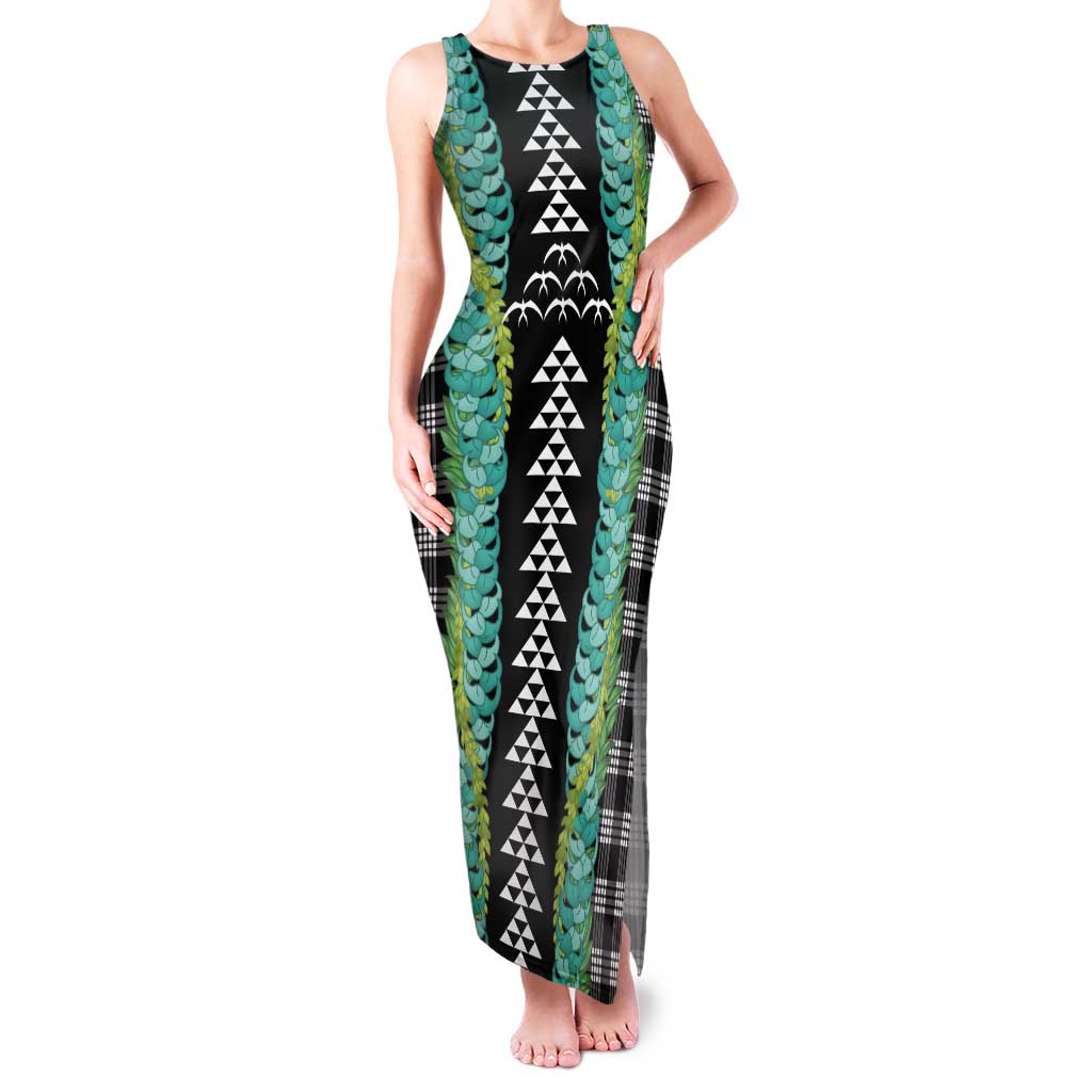 Black Palaka Hawaii Iwa Bird Tank Maxi Dress Hawaiian Kakau Jade Vine Lei LT14 Women Black - Polynesian Pride