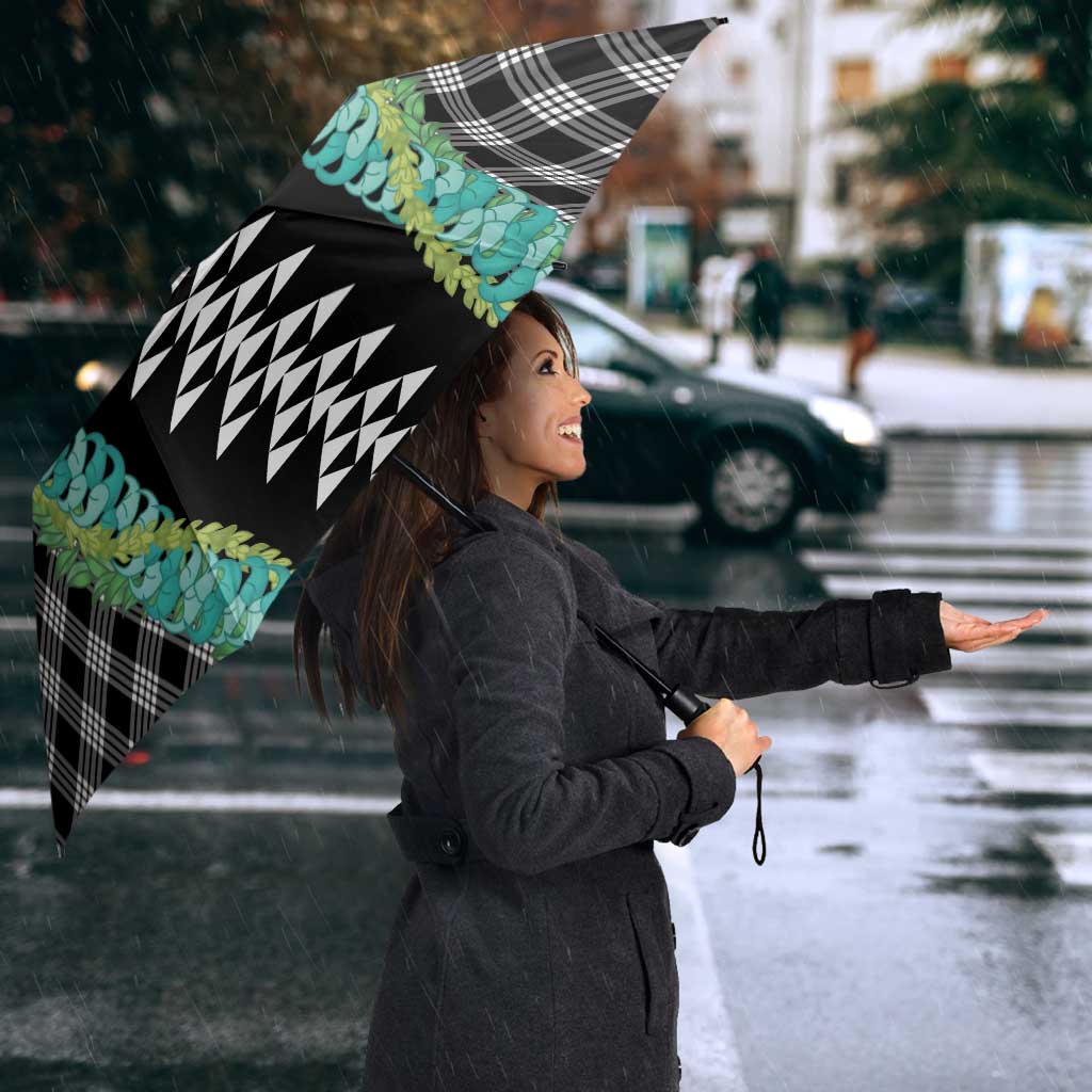 Black Palaka Hawaii Iwa Bird Umbrella Hawaiian Kakau Jade Vine Lei - Polynesian Pride