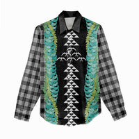 Black Palaka Hawaii Iwa Bird Women Casual Shirt Hawaiian Kakau Jade Vine Lei LT14 - Polynesian Pride