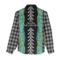 Black Palaka Hawaii Iwa Bird Women Casual Shirt Hawaiian Kakau Jade Vine Lei LT14 - Polynesian Pride