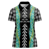 Black Palaka Hawaii Iwa Bird Women Polo Shirt Hawaiian Kakau Jade Vine Lei LT14 Female Black - Polynesian Pride