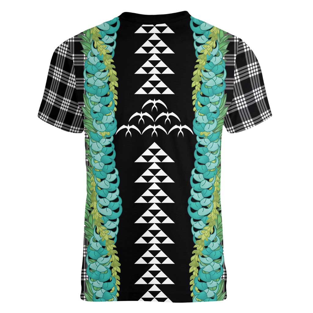 Black Palaka Hawaii Iwa Bird Women V-Neck T-Shirt Hawaiian Kakau Jade Vine Lei LT14 - Polynesian Pride