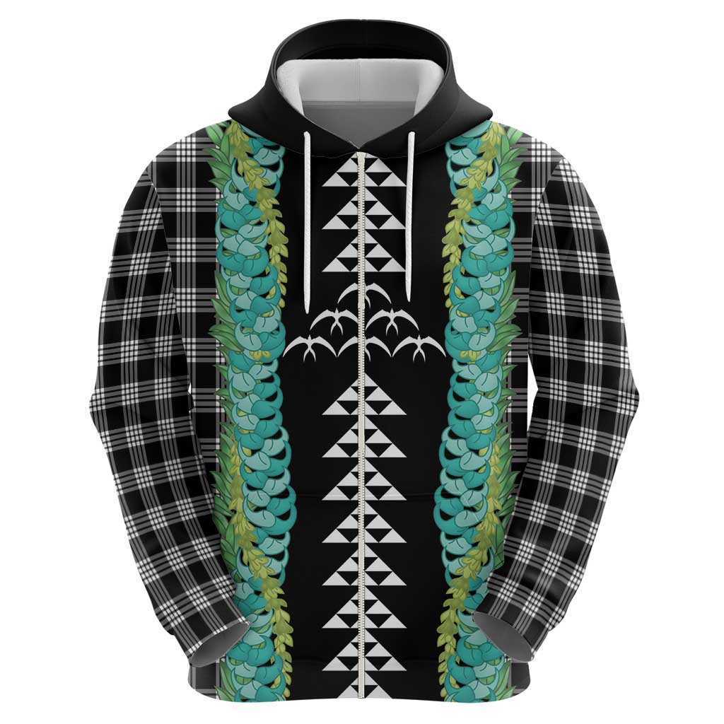 Black Palaka Hawaii Iwa Bird Zip Hoodie Hawaiian Kakau Jade Vine Lei LT14 - Polynesian Pride