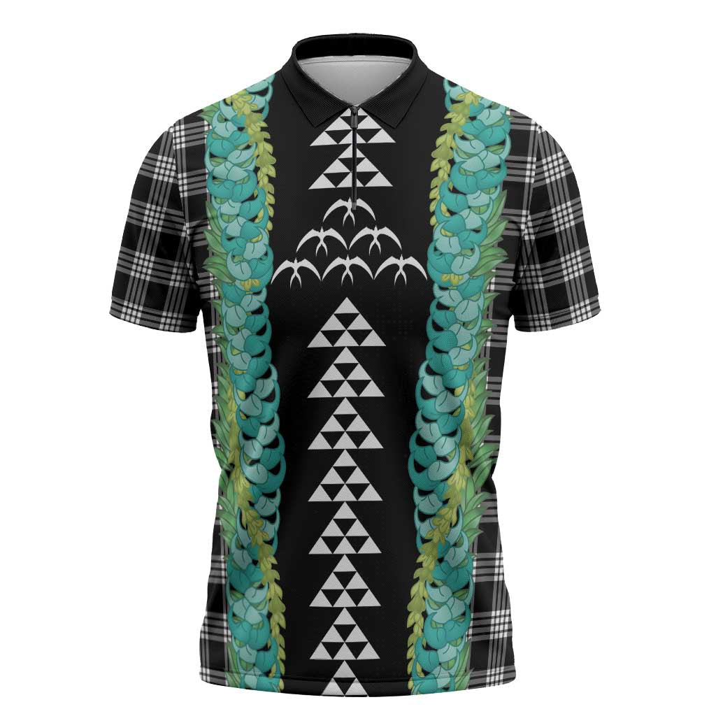 Black Palaka Hawaii Iwa Bird Zipper Polo Shirt Hawaiian Kakau Jade Vine Lei LT14 Black - Polynesian Pride