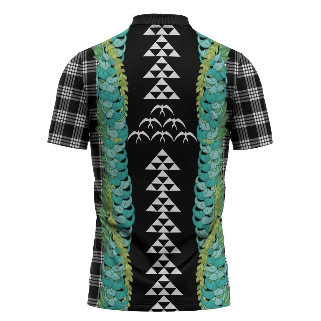 Black Palaka Hawaii Iwa Bird Zipper Polo Shirt Hawaiian Kakau Jade Vine Lei LT14 - Polynesian Pride