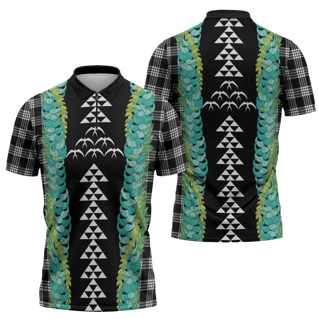 Black Palaka Hawaii Iwa Bird Zipper Polo Shirt Hawaiian Kakau Jade Vine Lei LT14 - Polynesian Pride